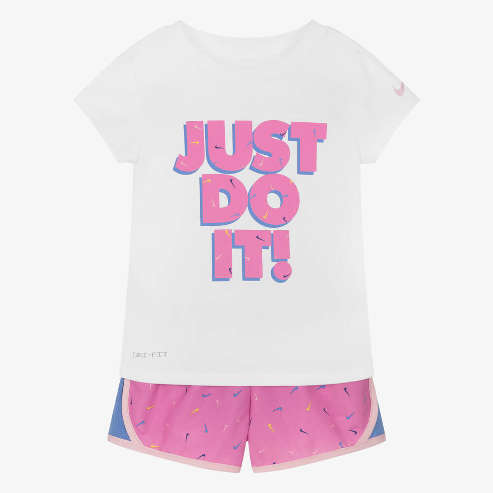 Nike - Top & Shorts Set in Weiß und Rosa | Childrensalon