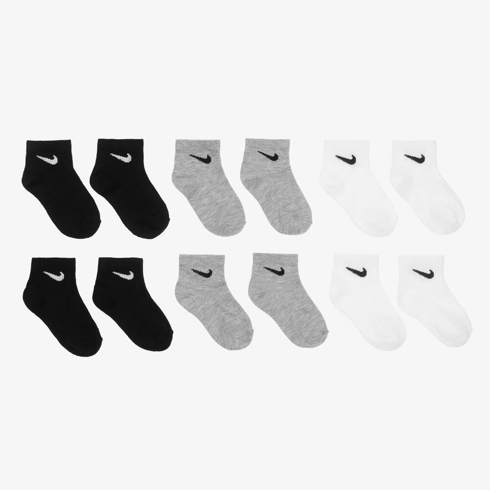 Nike - جوارب قطن جيرسي لون أسود ورمادي وأبيض (عدد 6) | Childrensalon