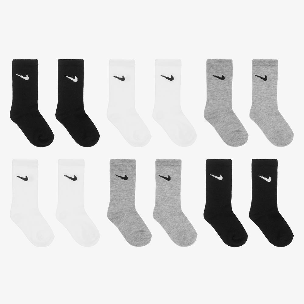 Nike - جوارب قطن جيرسي لون أبيض ورمادي وأسود للأولاد (عدد 6) | Childrensalon