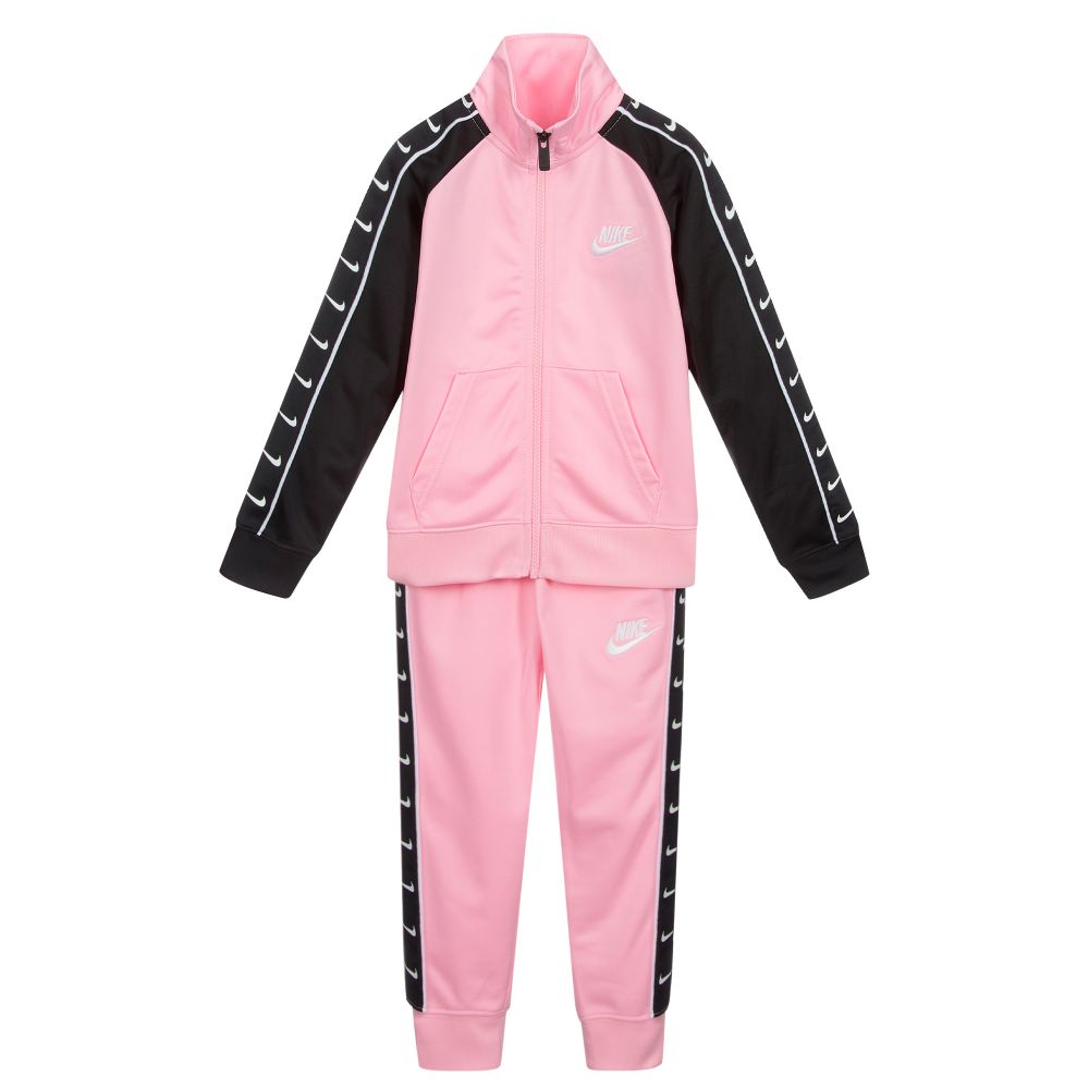 Nike Babies' Girls Pink & Black Logo Tracksuit In Multi