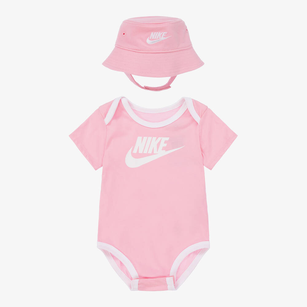 Nike - طقم بِدلة أوفرول قطن جيرسي لون زهري للمولودات | Childrensalon