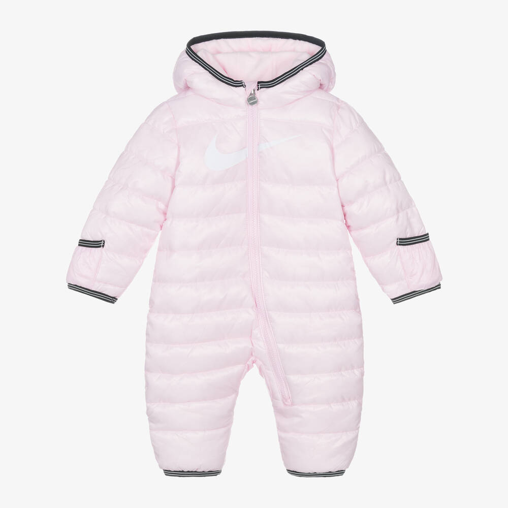 Nike - Pink Swoosh Logo Padded Baby Snowsuit | Childrensalon