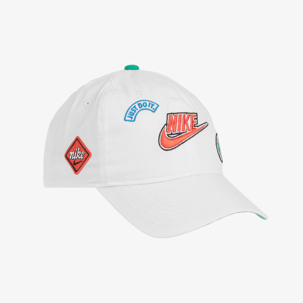 Nike - White Cotton Badge Cap | Childrensalon