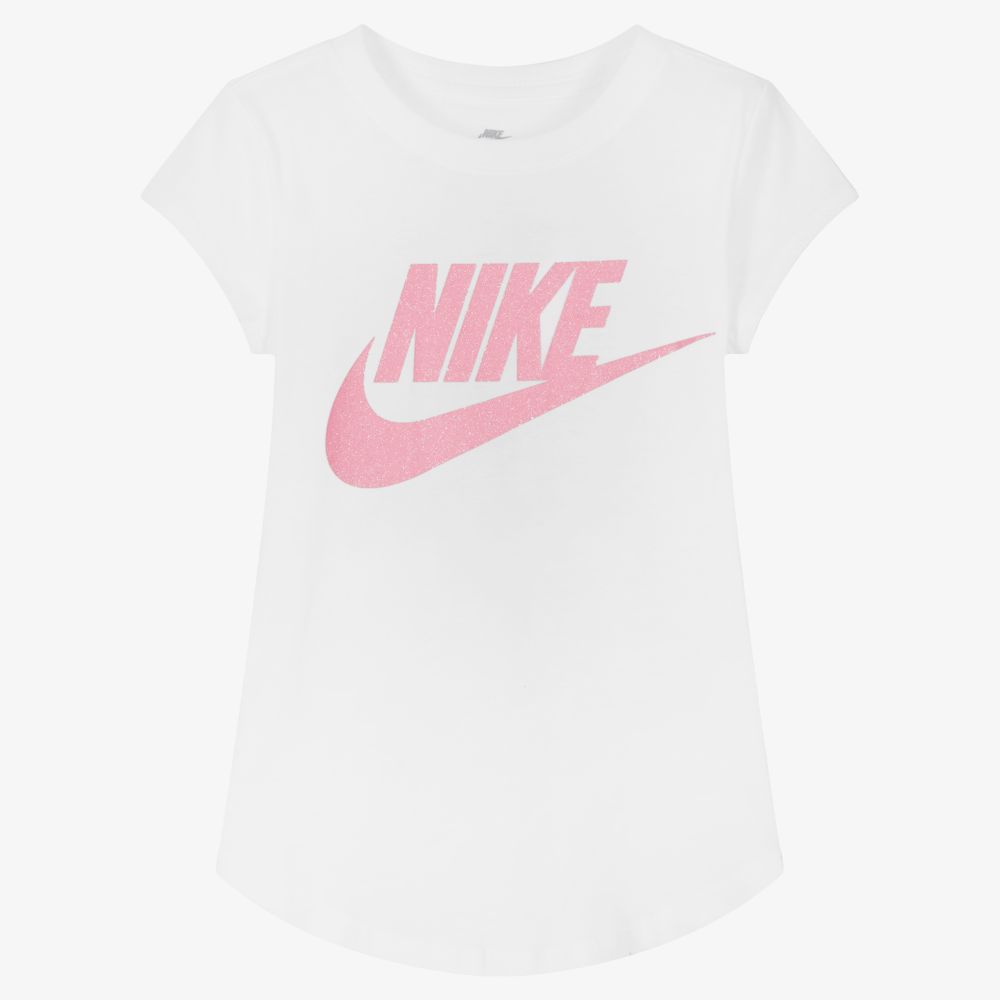 Nike - Белая футболка с розовым логотипом | Childrensalon