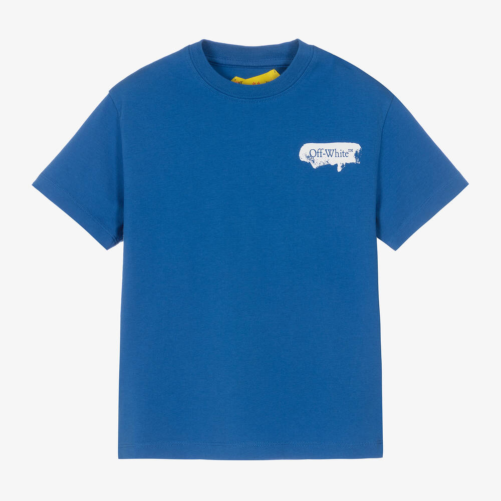 Off-white Kids' Paint Graphic Cotton T-shirt In Blue