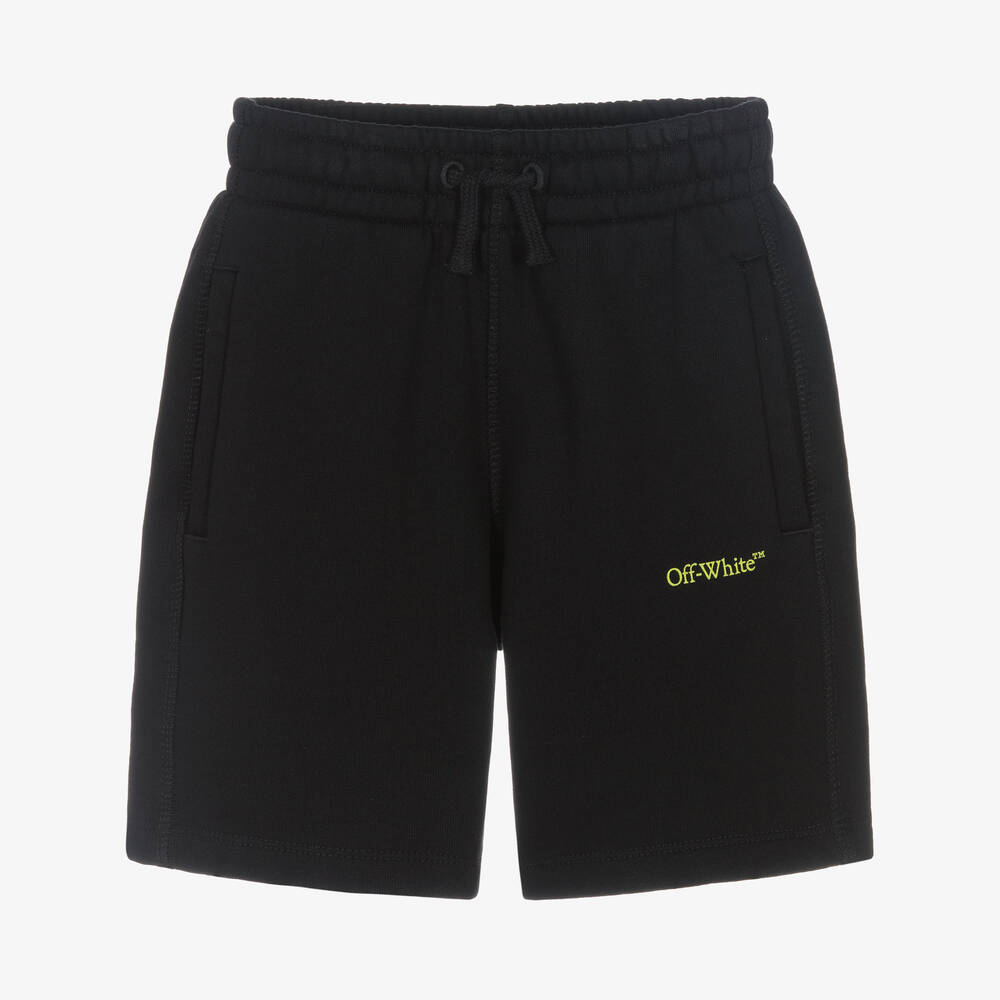 Off-White - Boys Black Cotton Diagonals Shorts | Childrensalon