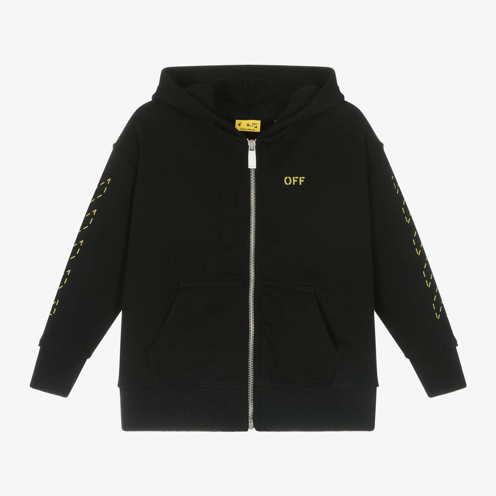 Off-White - Boys Black Cotton Hooded Zip-Up Top | Childrensalon