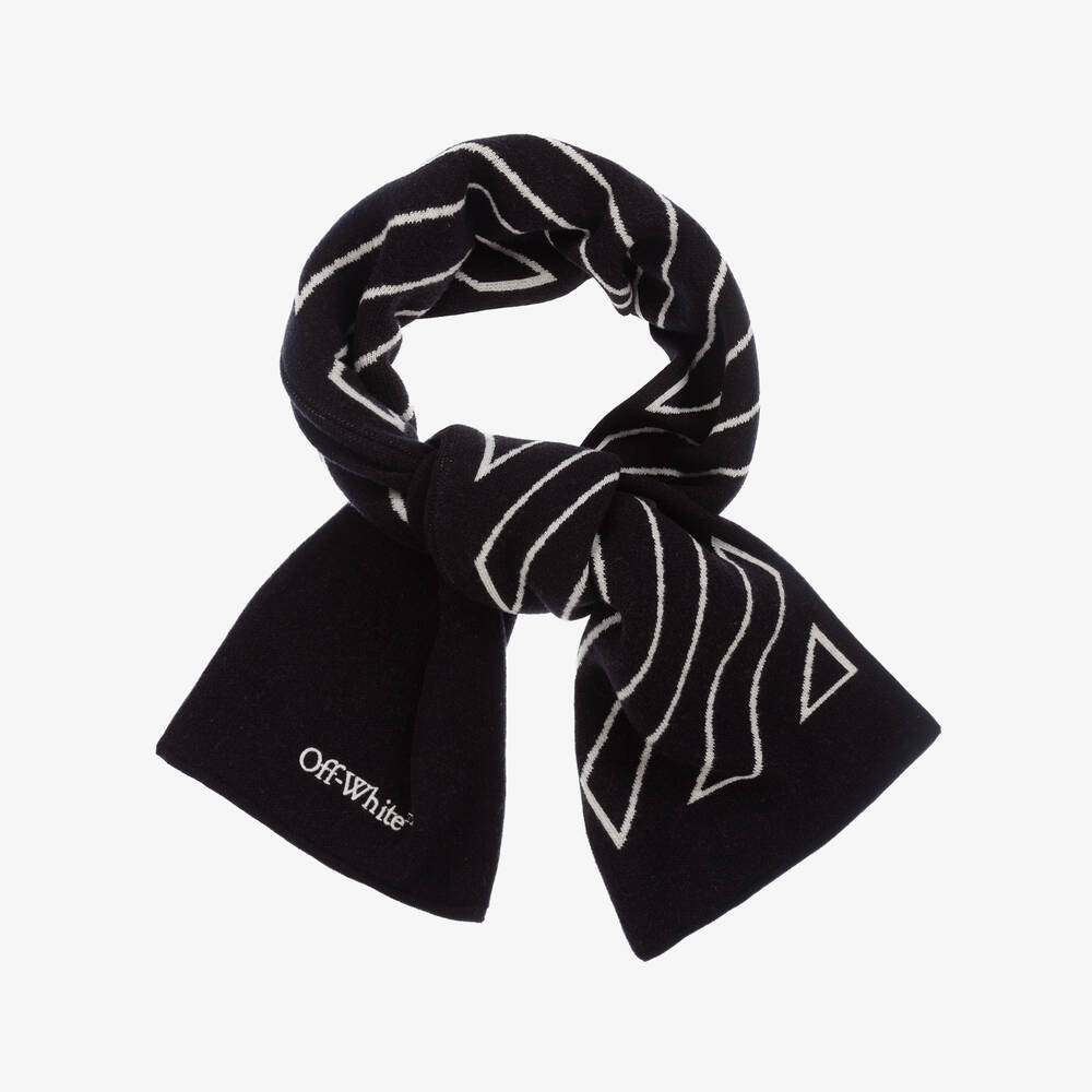 Off-White - Boys Black Diagonal Wool & Cotton Scarf | Childrensalon