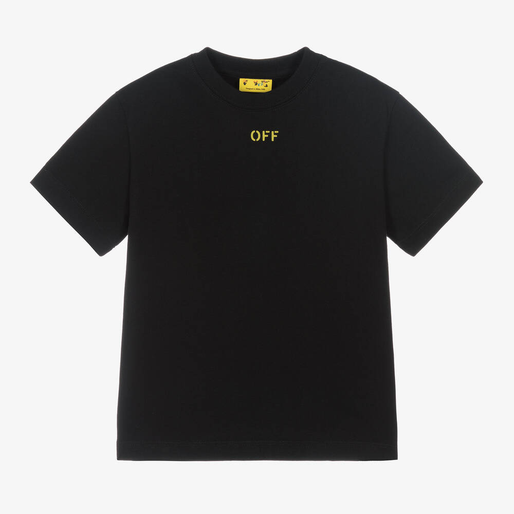 Off-White - Boys Black Off Stamp Cotton T-Shirt | Childrensalon