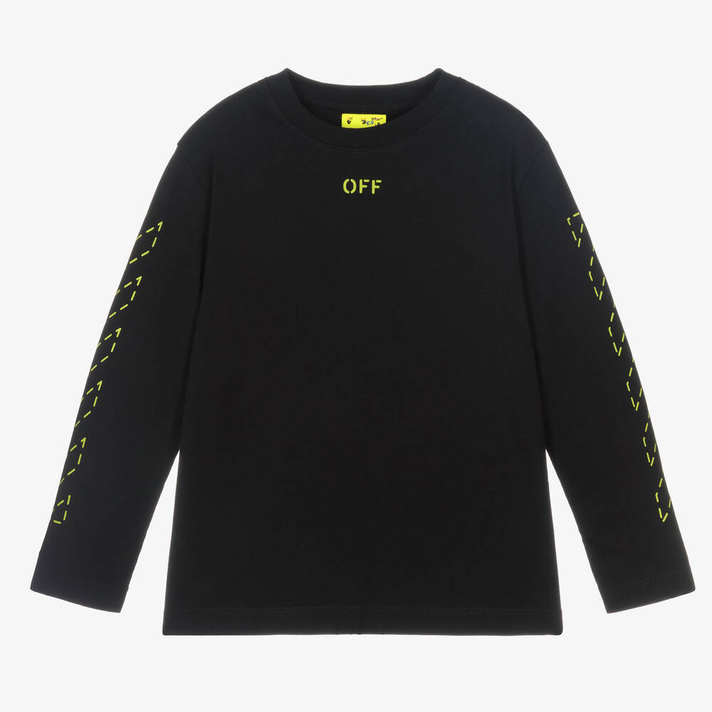 Off-White - Boys Black Off Stamp Cotton Top | Childrensalon