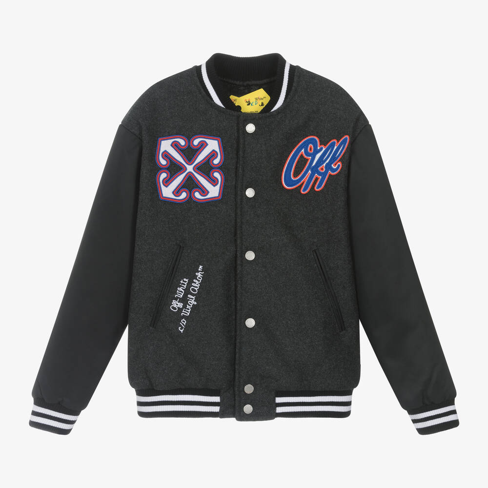 Off-White - Boys Black Wool Varsity Jacket | Childrensalon