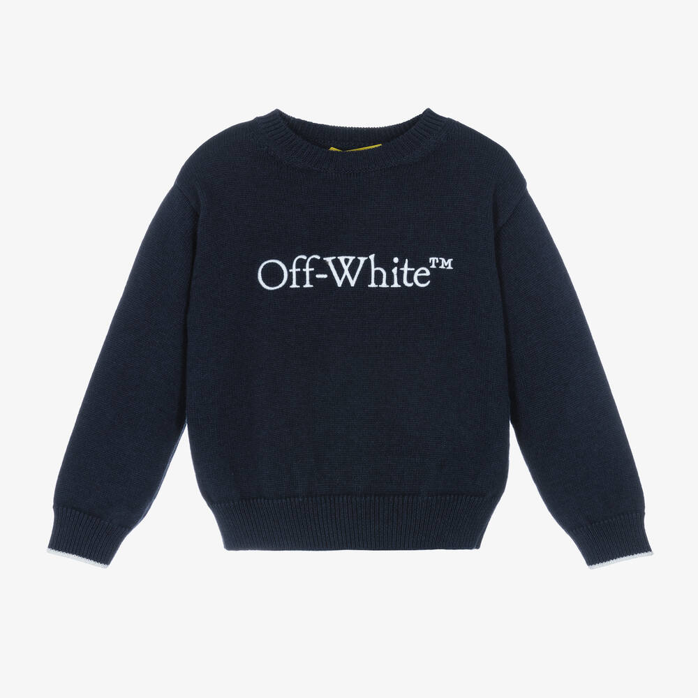 Off-White - بلوفر مزيج قطن وصوف لون كحلي للأولاد | Childrensalon