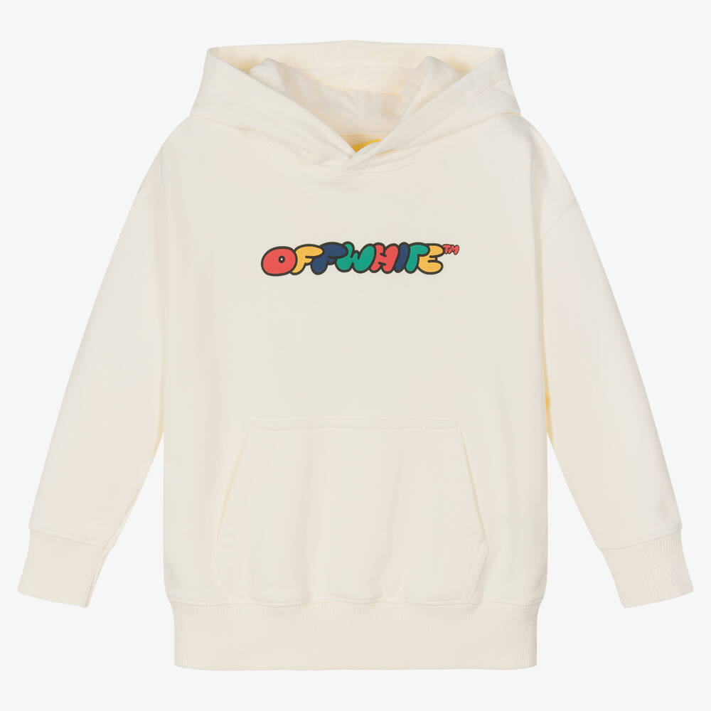 OFF-WHITE BOYS IVORY COTTON HOODIE