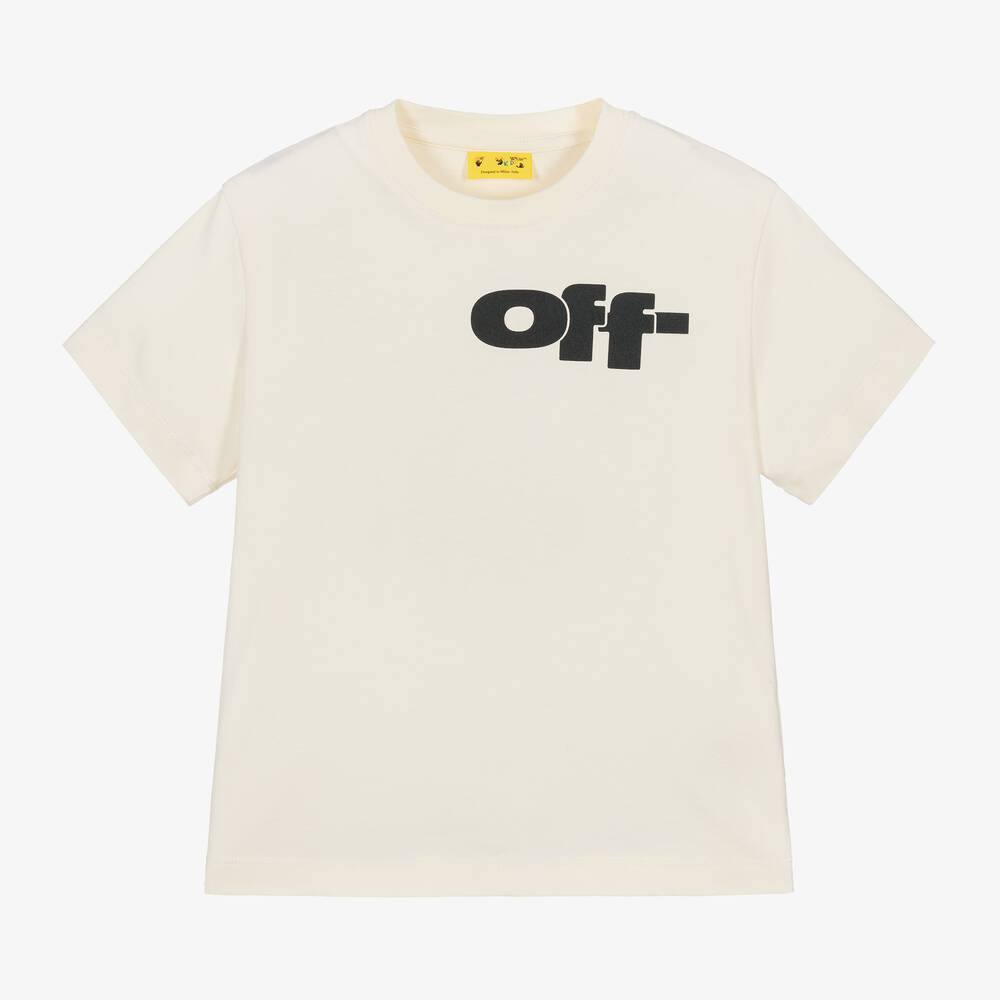 Off-White - Boys Ivory Wraparound Logo Cotton T-Shirt | Childrensalon