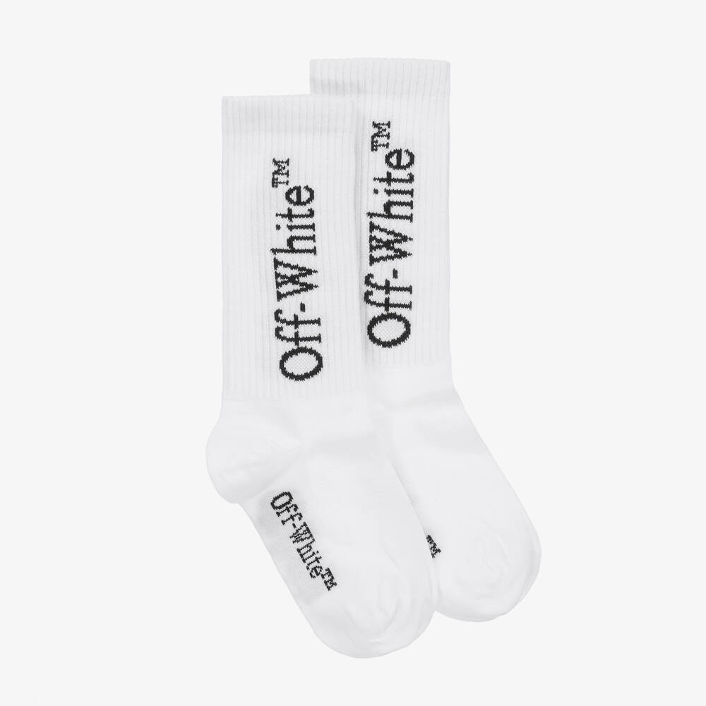 Off-White - Boys White Cotton Bookish Logo Socks | Childrensalon