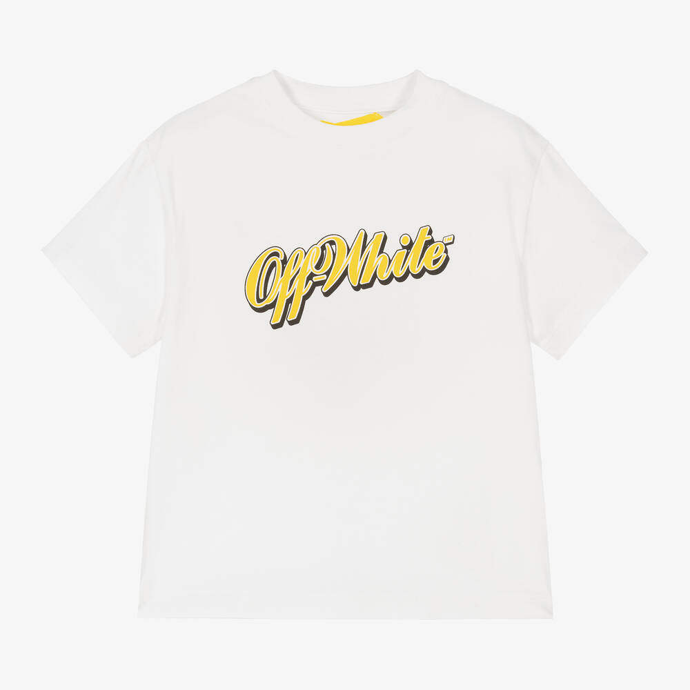 Off-White - Boys White Cotton T-Shirt | Childrensalon