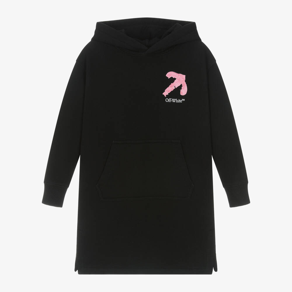 Off-White - Girls Black Cotton Arrow Logo Hooded Dress | Childrensalon