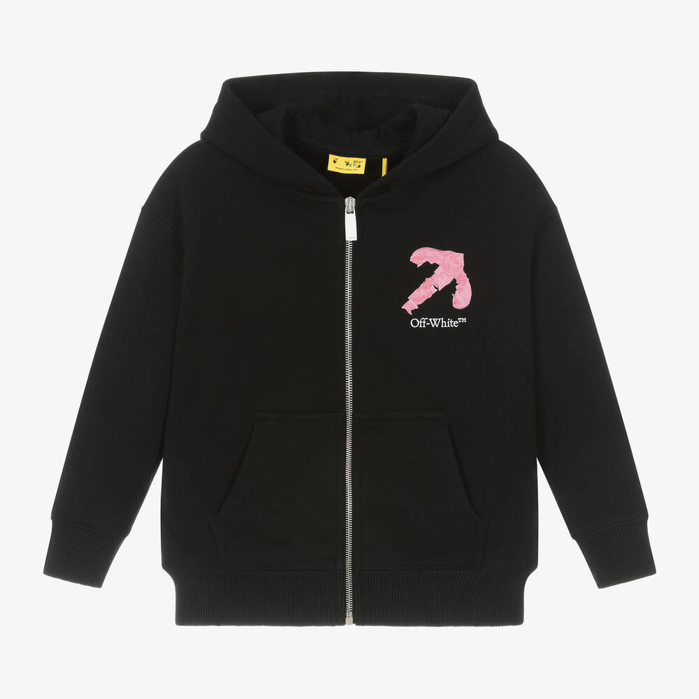 Off-White - Girls Black Cotton Arrow Logo Zip-Up Top | Childrensalon