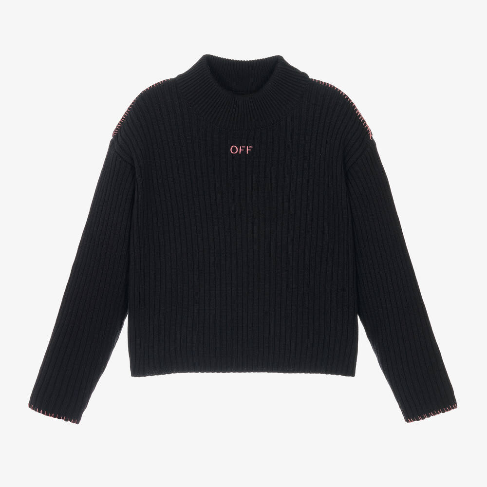 Off-White - Girls Black Off Stamp Ribbed Sweater | Childrensalon