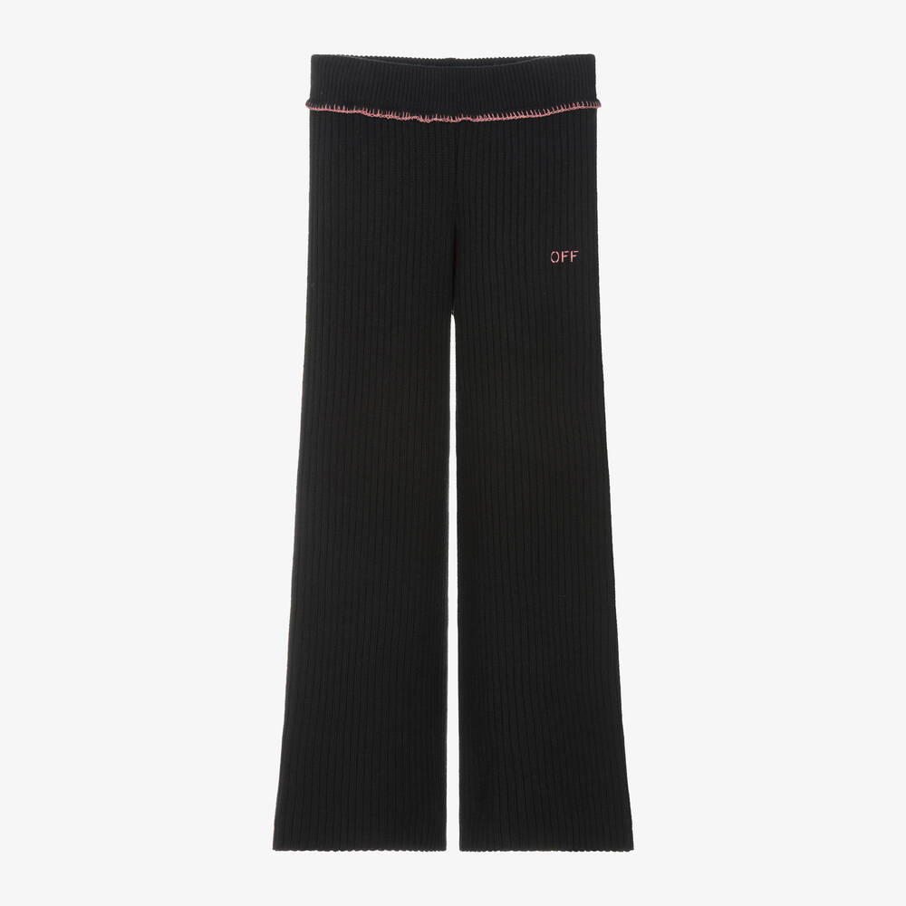 Off-White - Girls Black Wool & Cotton Knit Trousers | Childrensalon