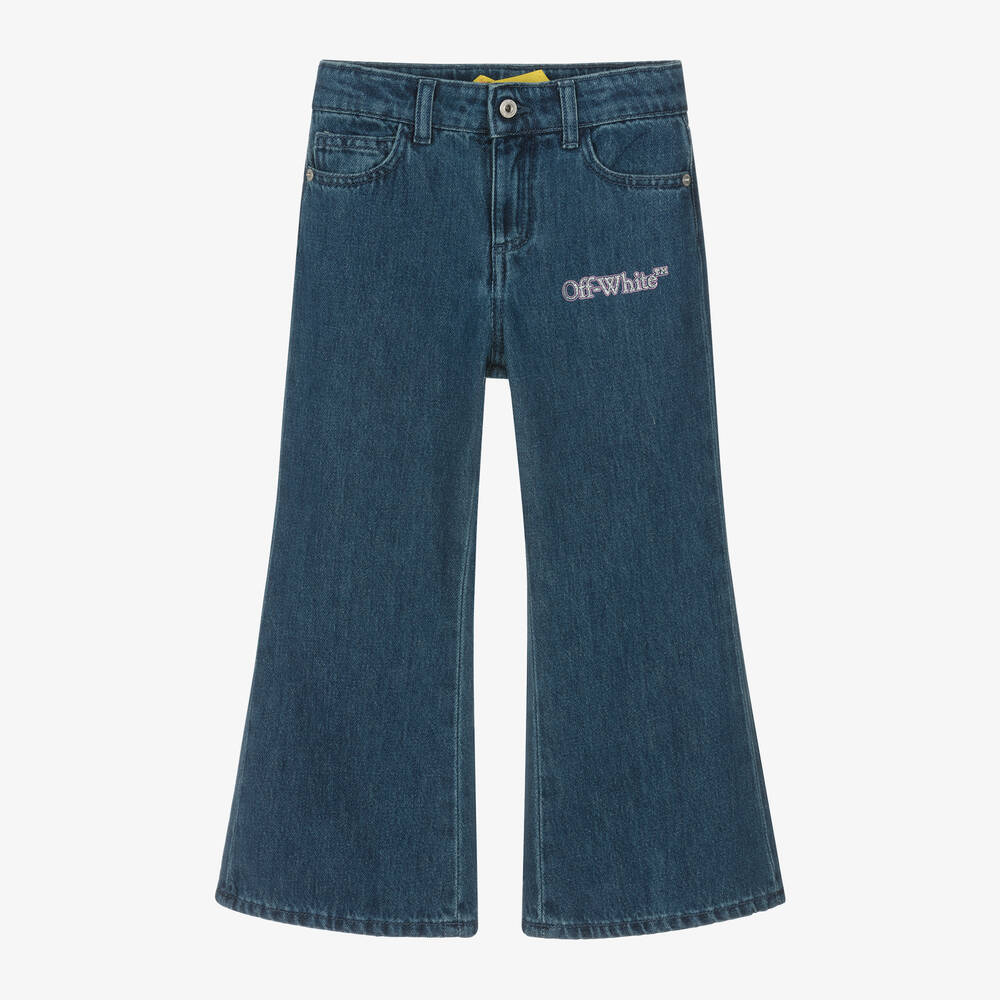 Off-White - Girls Blue Wide Leg Bookish Logo Jeans | Childrensalon