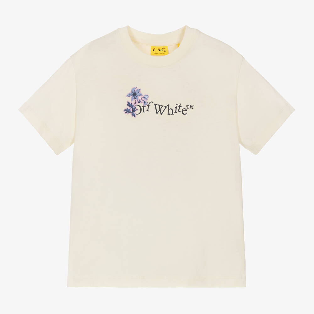 Off-White - Girls Ivory Bookish Floral Logo Cotton T-Shirt | Childrensalon