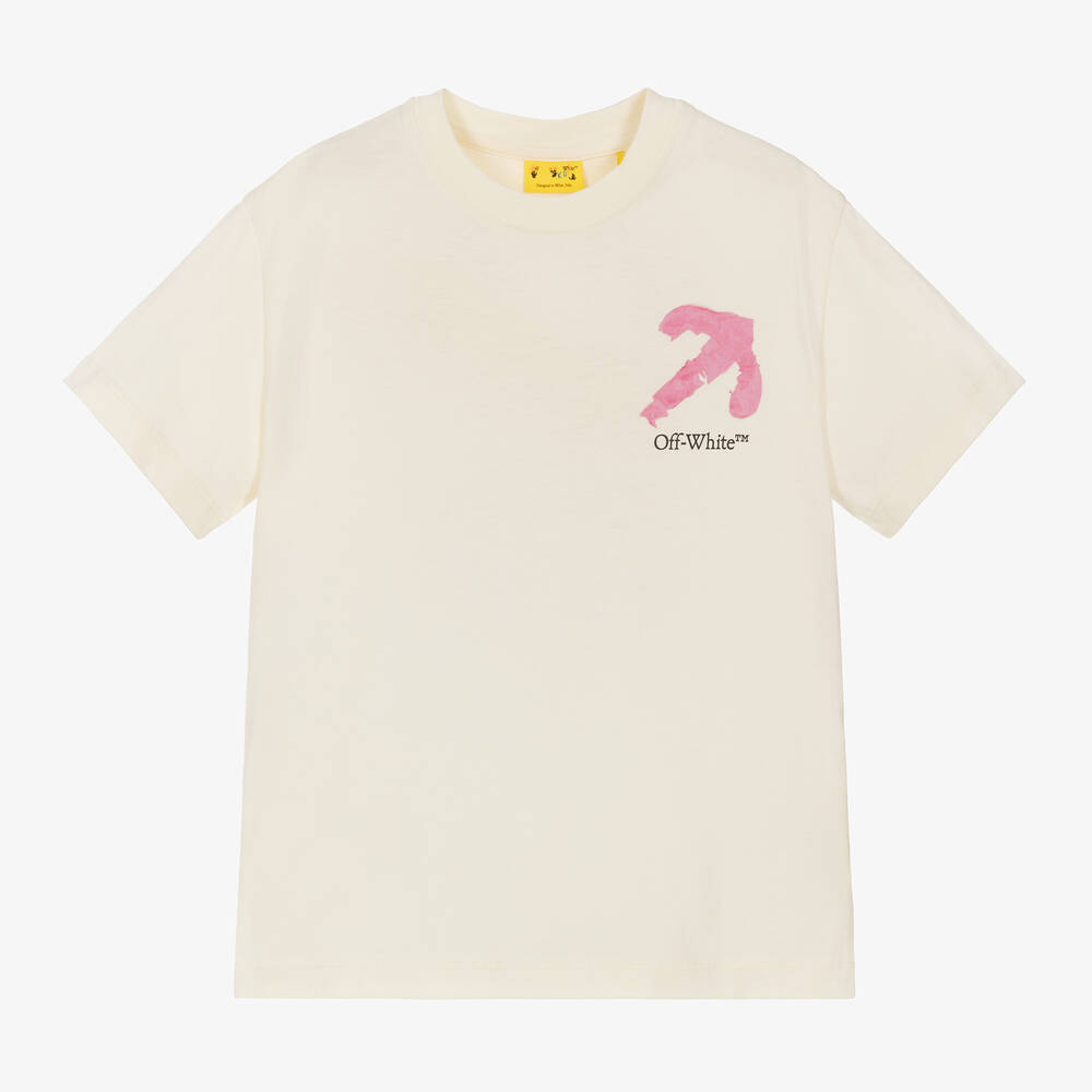 Off-White - Girls Ivory Painterly Logo Cotton T-Shirt | Childrensalon