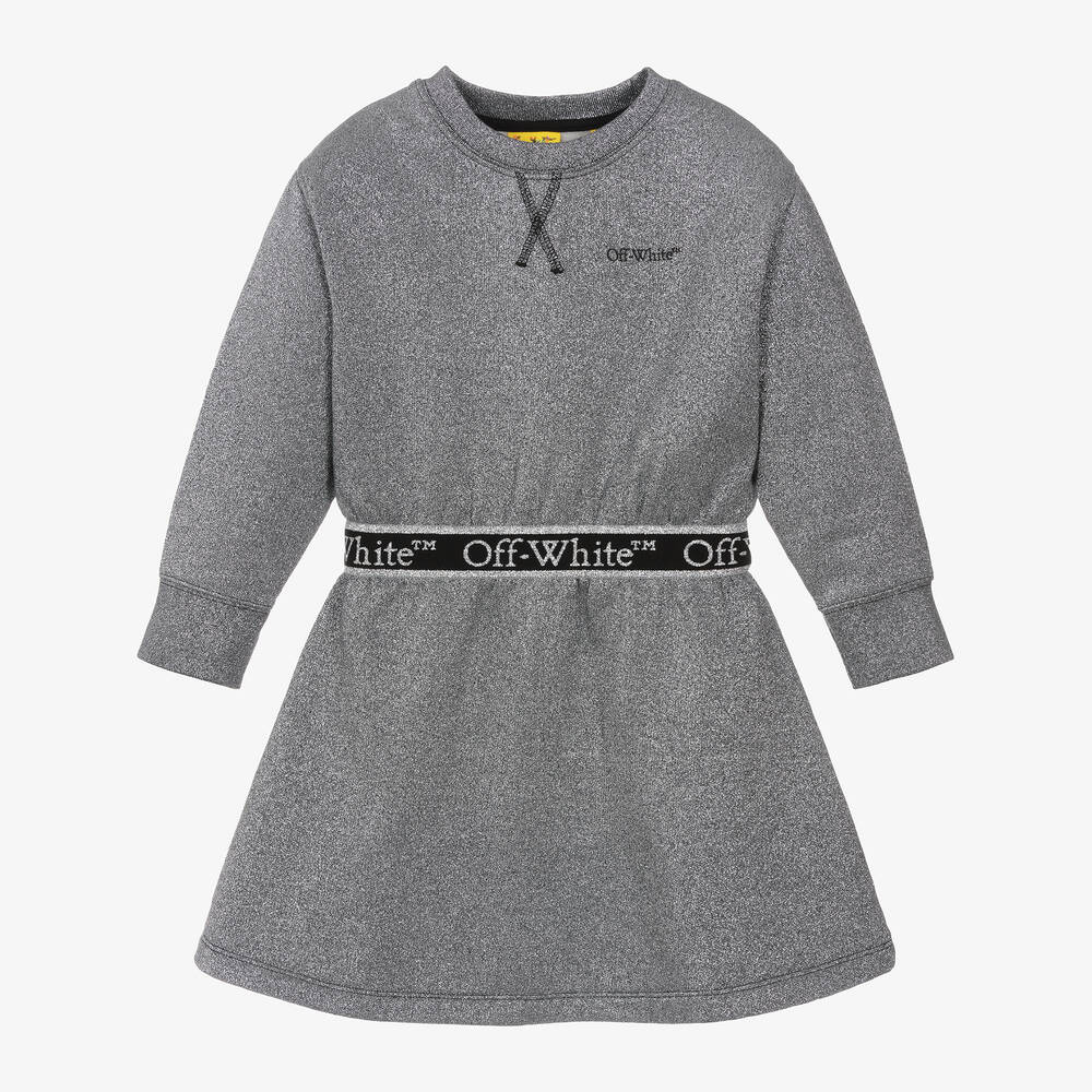 Off-White - Girls Metallic Silver Sweatshirt Dress | Childrensalon