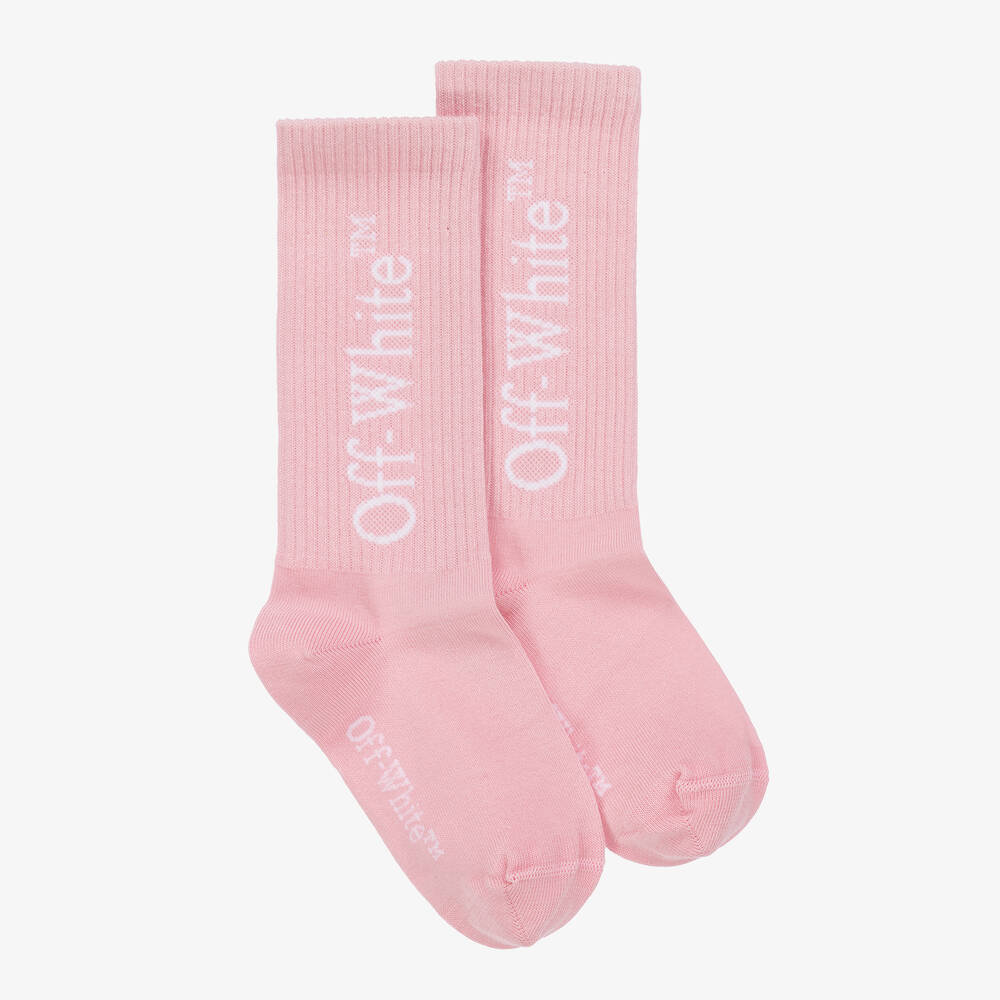 Off-White - Girls Pink Bookish Logo Socks | Childrensalon