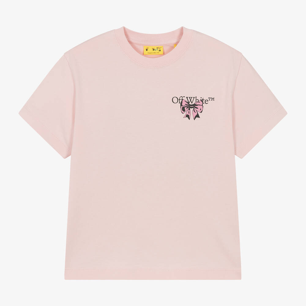 Off-White - Girls Pink Cotton Bow Arrow T-Shirt | Childrensalon