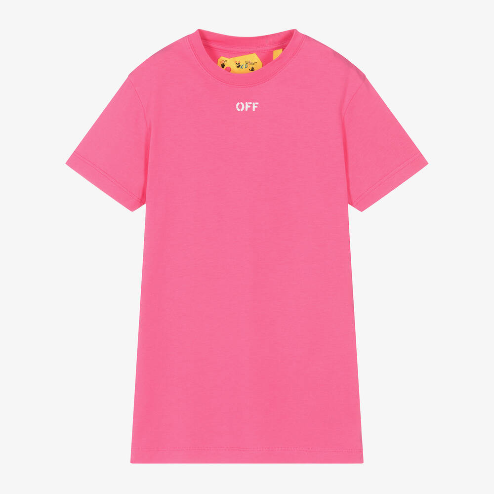 Off-White - Розовое хлопковое платье-футболка для девочек | Childrensalon