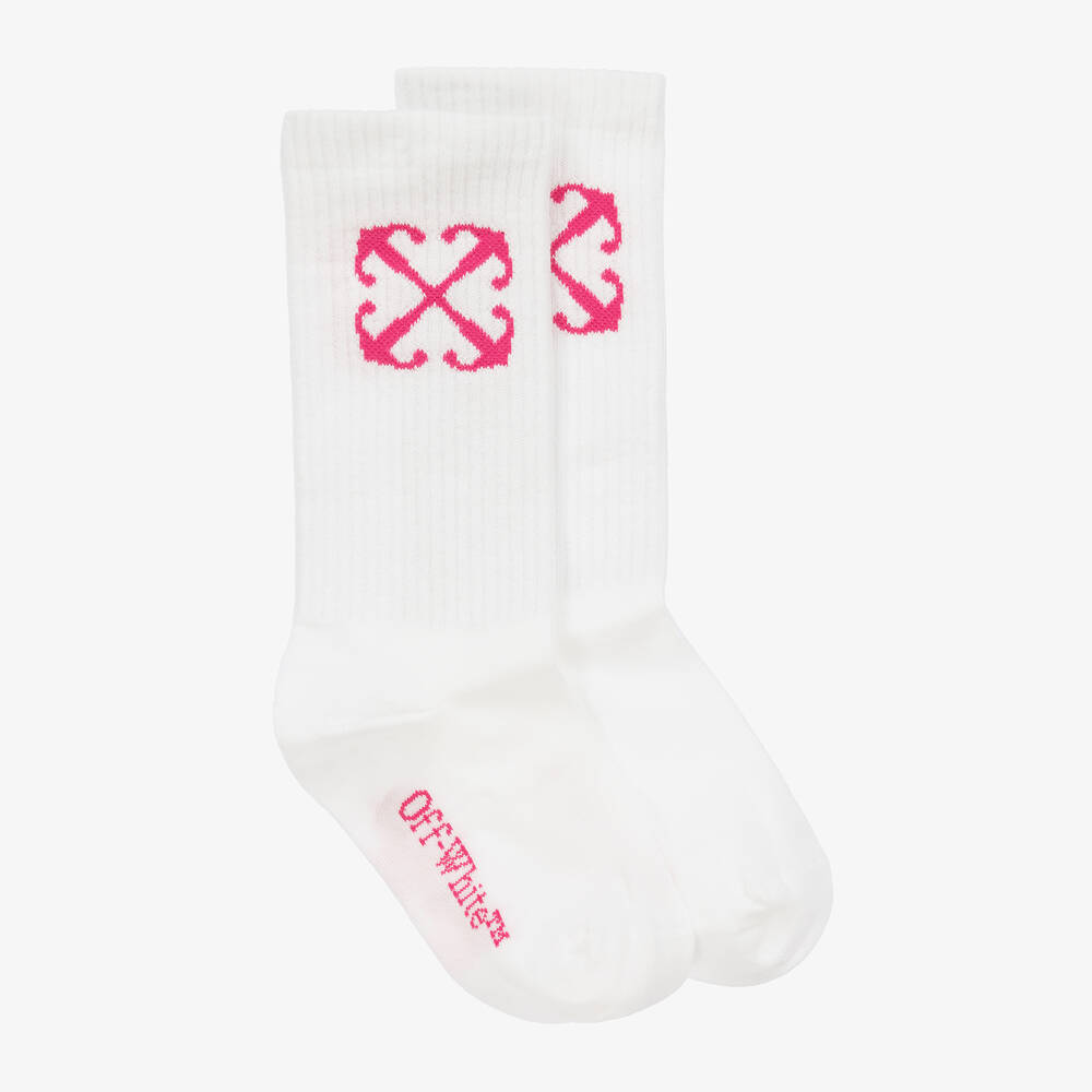 Off-White - Girls White Arrow Organic Cotton Socks | Childrensalon