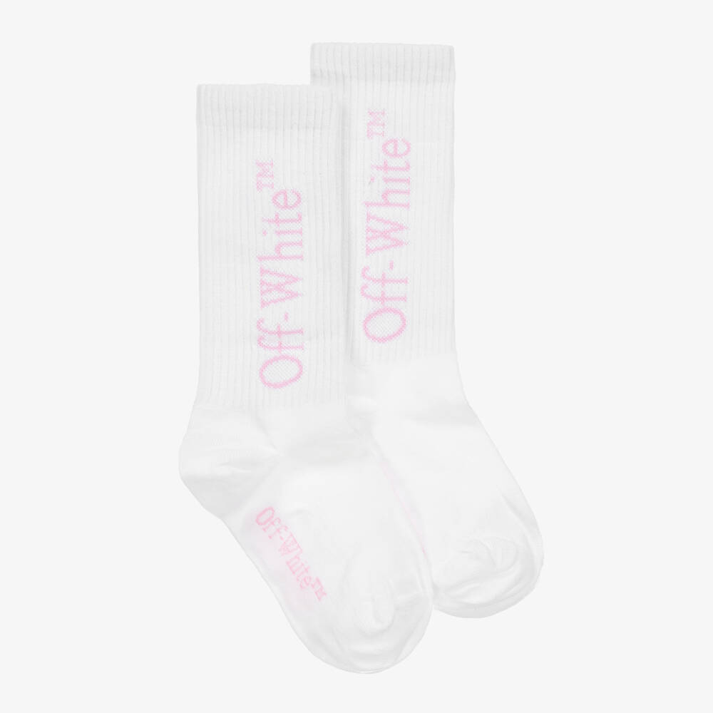 Off-White - Girls White Bookish Logo Socks | Childrensalon