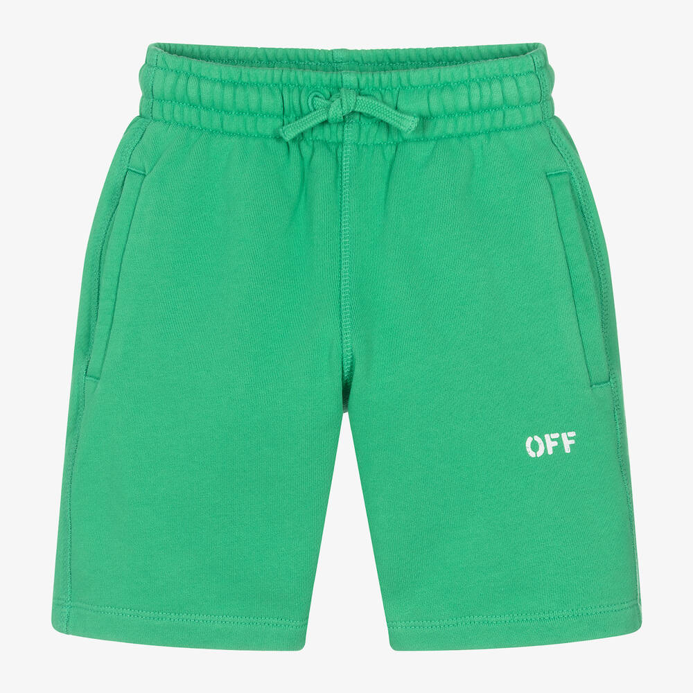 Off-White - Green Cotton Jersey Shorts | Childrensalon