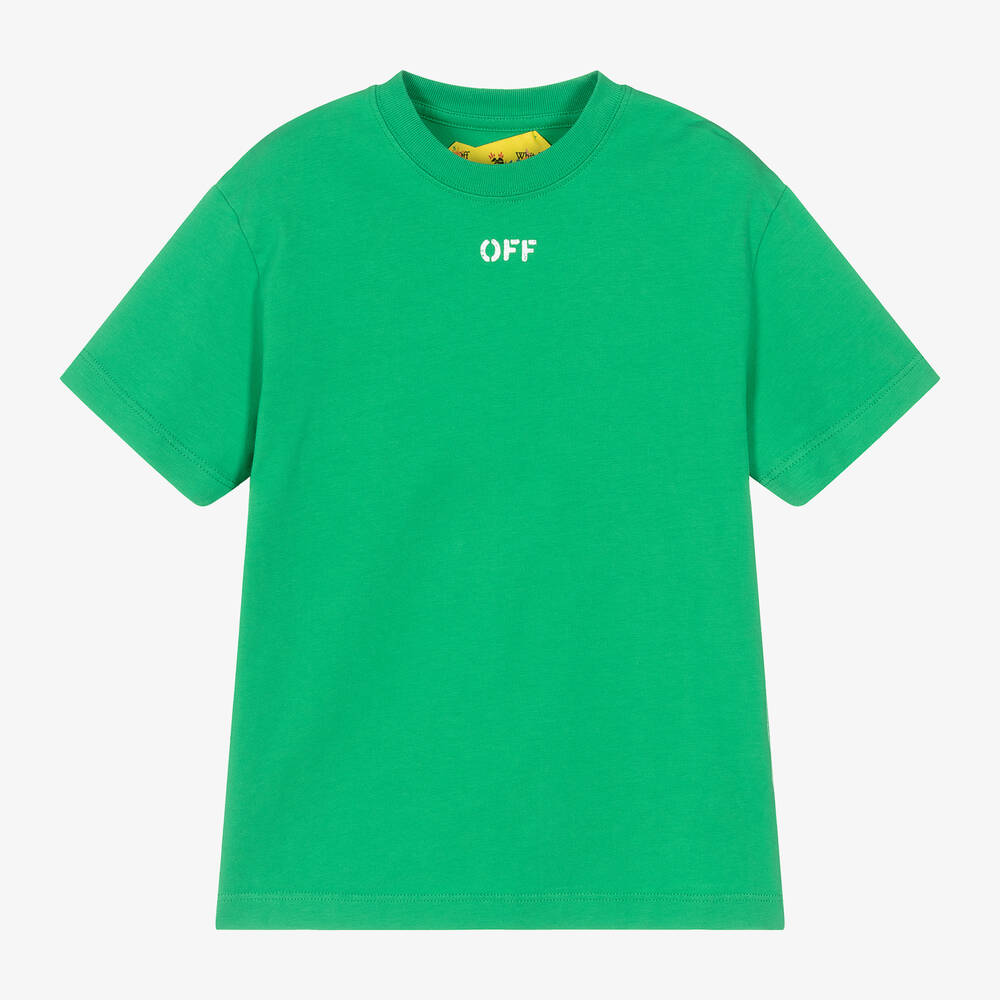 Off-White - Green Cotton T-Shirt | Childrensalon