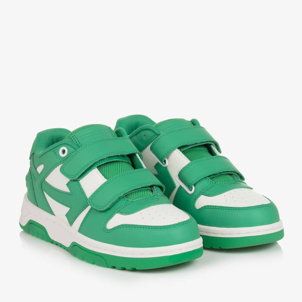 Off-White - Teen Boys Green & White Leather Trainers | Childrensalon