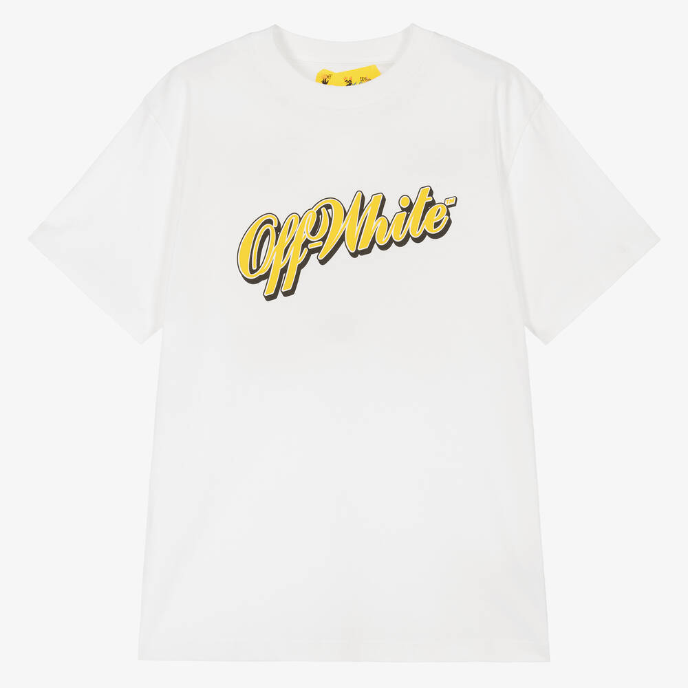 Off-White - Teen Boys White Cotton T-Shirt | Childrensalon