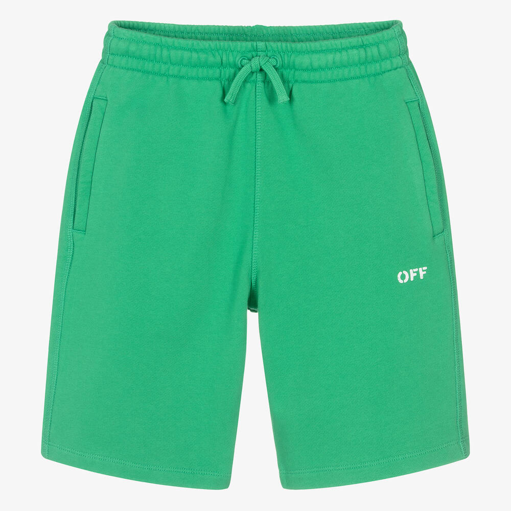 Off-White - Teen Green Cotton Jersey Shorts | Childrensalon
