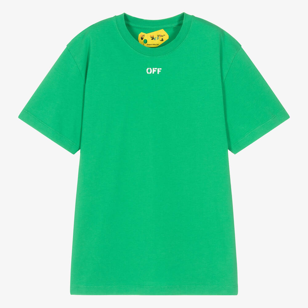 Off-White - Teen Green Cotton T-Shirt | Childrensalon