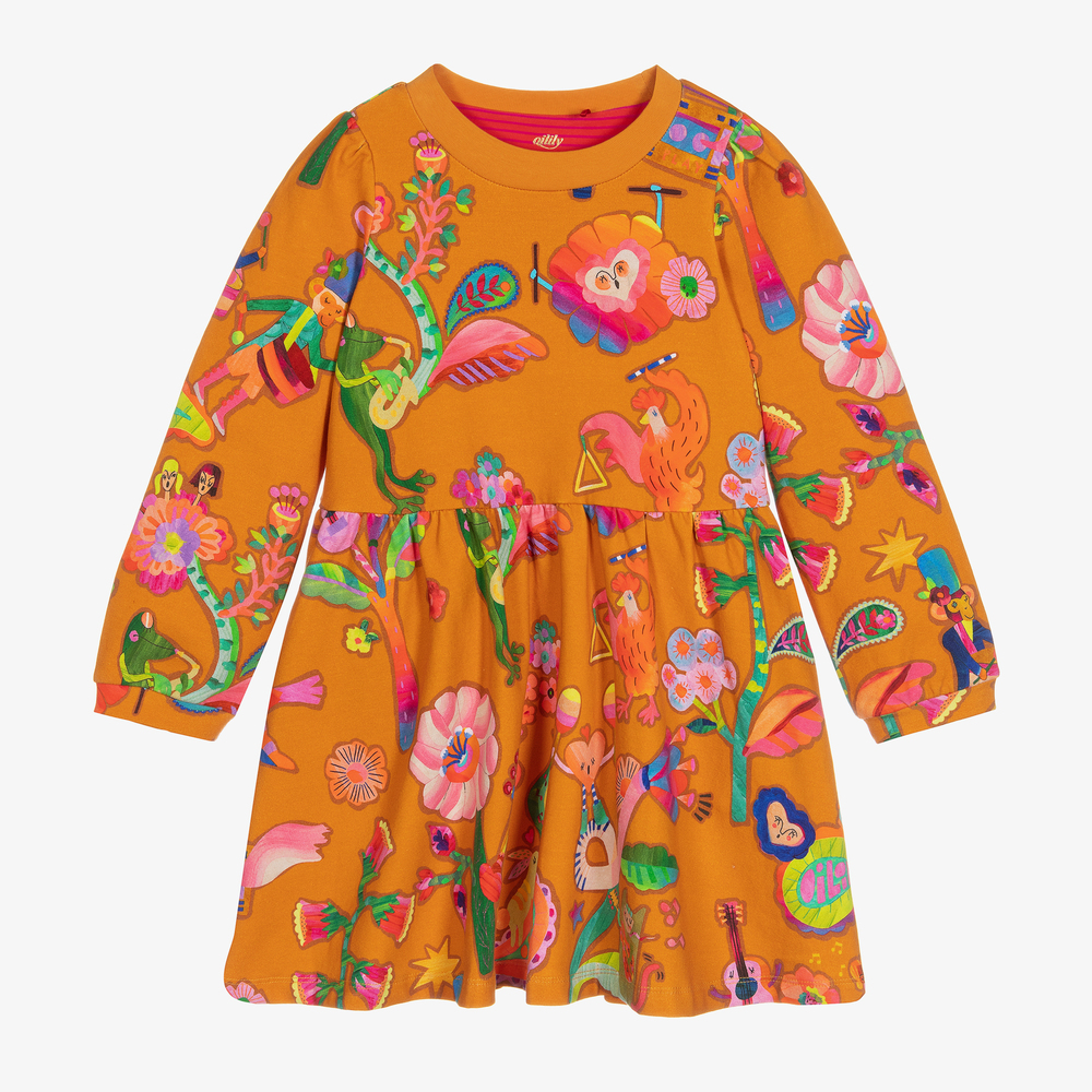 Oilily - Girls Orange Cotton Dress | Childrensalon