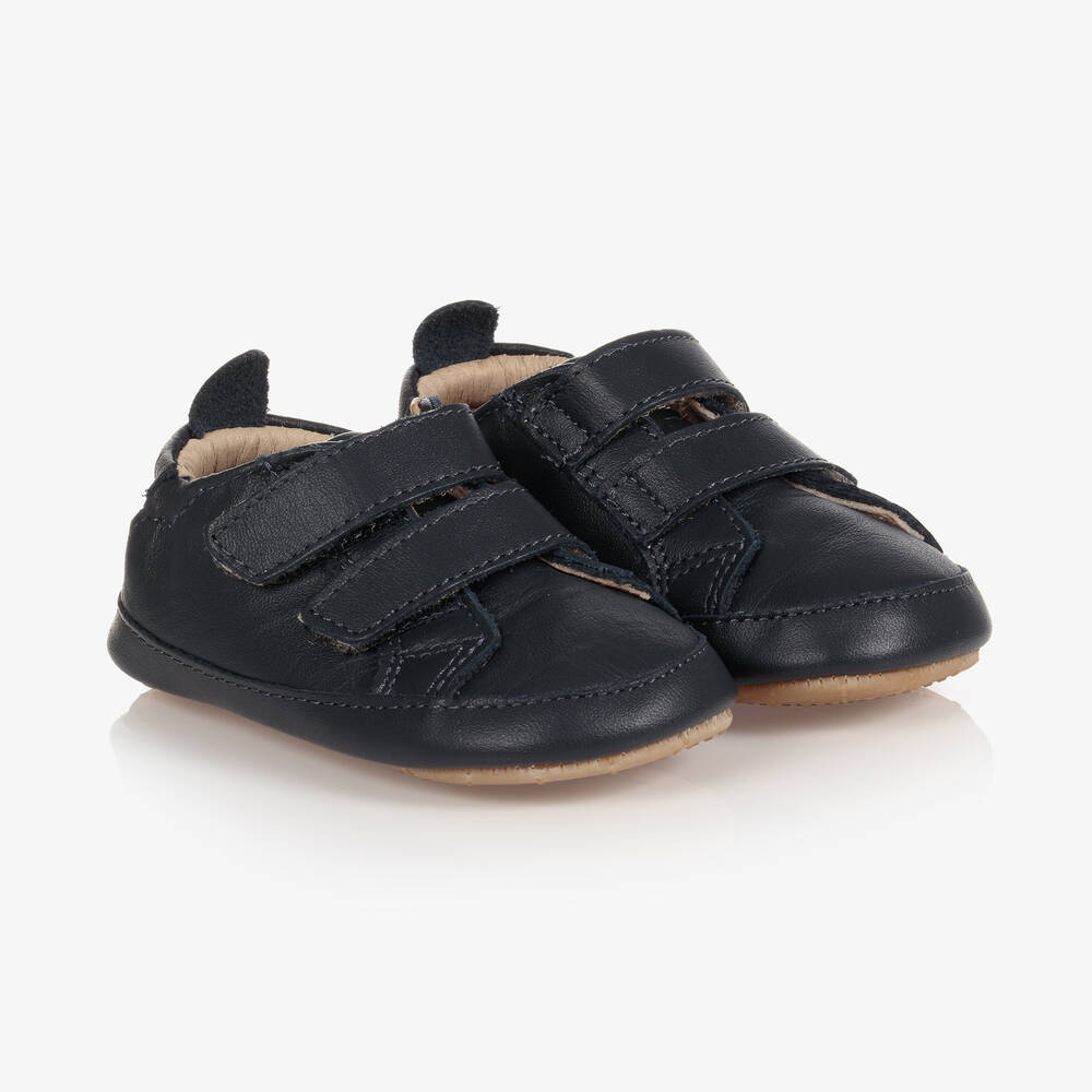 Old Soles Babies' Blue Leather First-walker Shoes In Black