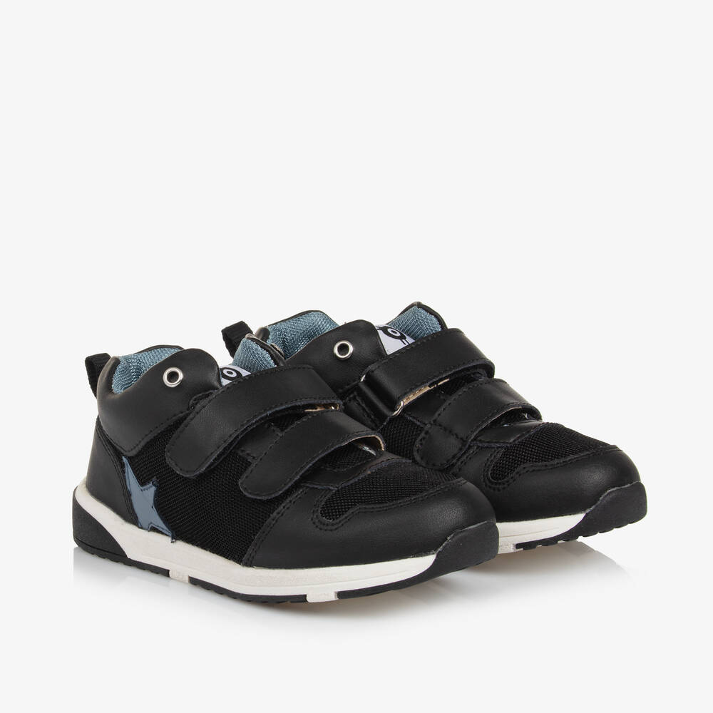 Old Soles - Boys Black Leather & Mesh Velcro Trainers | Childrensalon