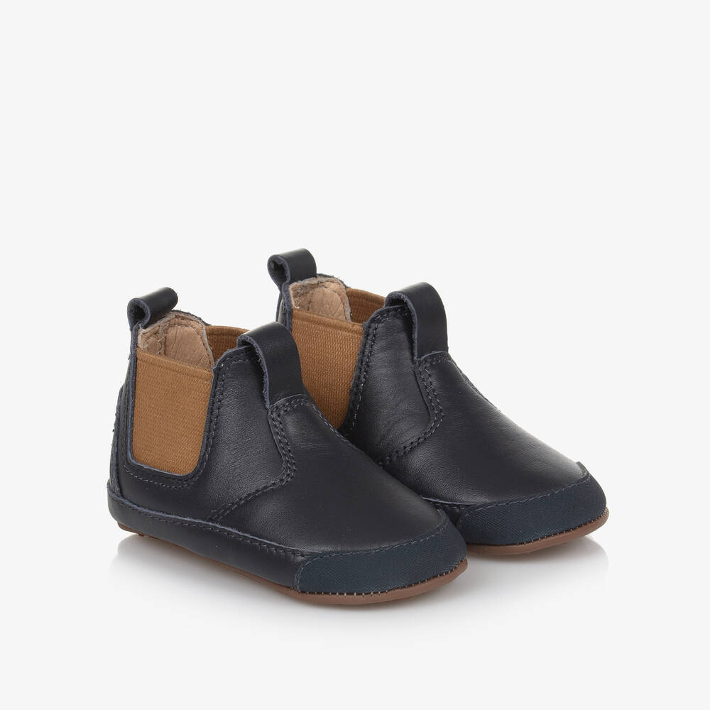 Old Soles - Boys Blue Leather First Walker Boots | Childrensalon