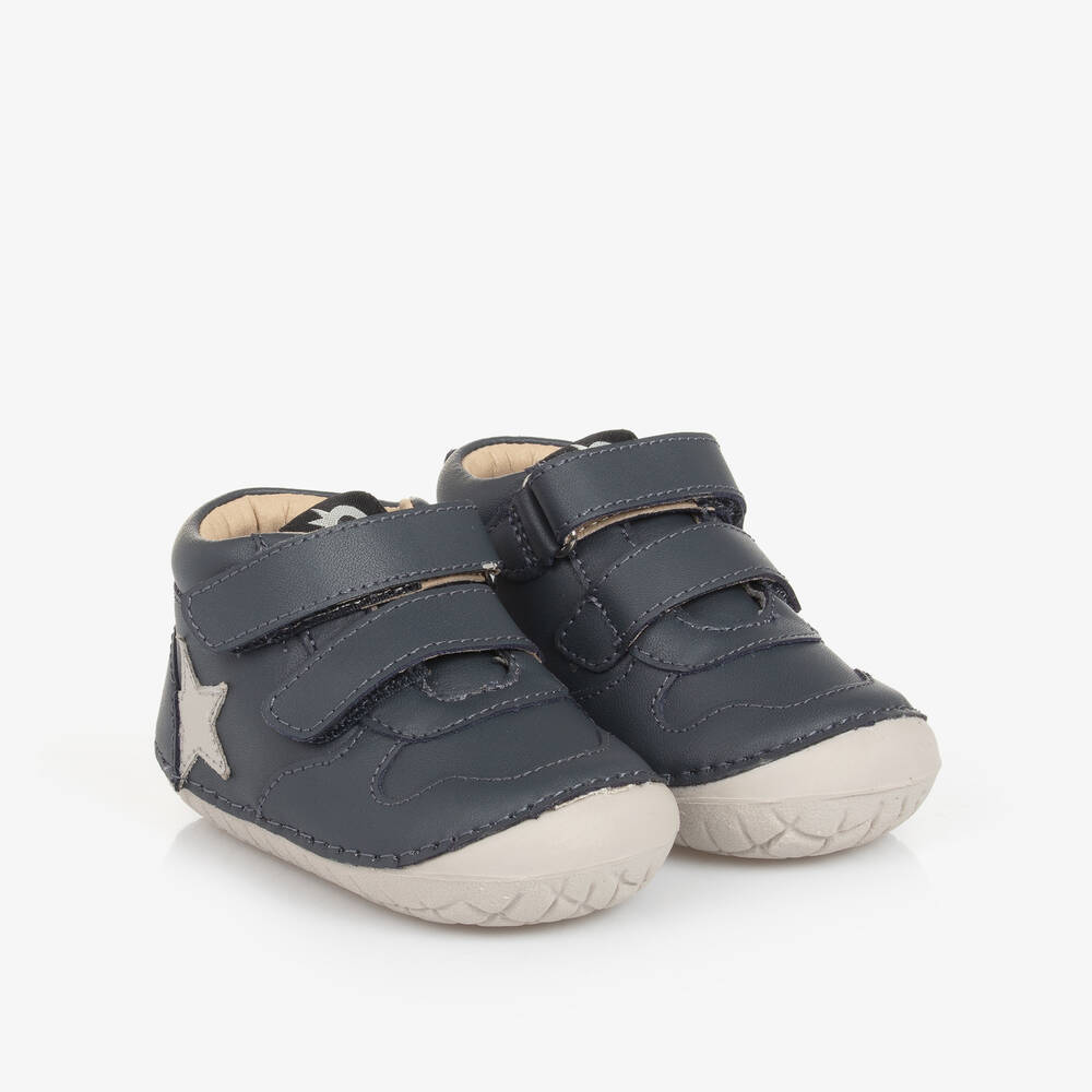 Old Soles - Boys Navy Blue Leather First Walker Shoes | Childrensalon