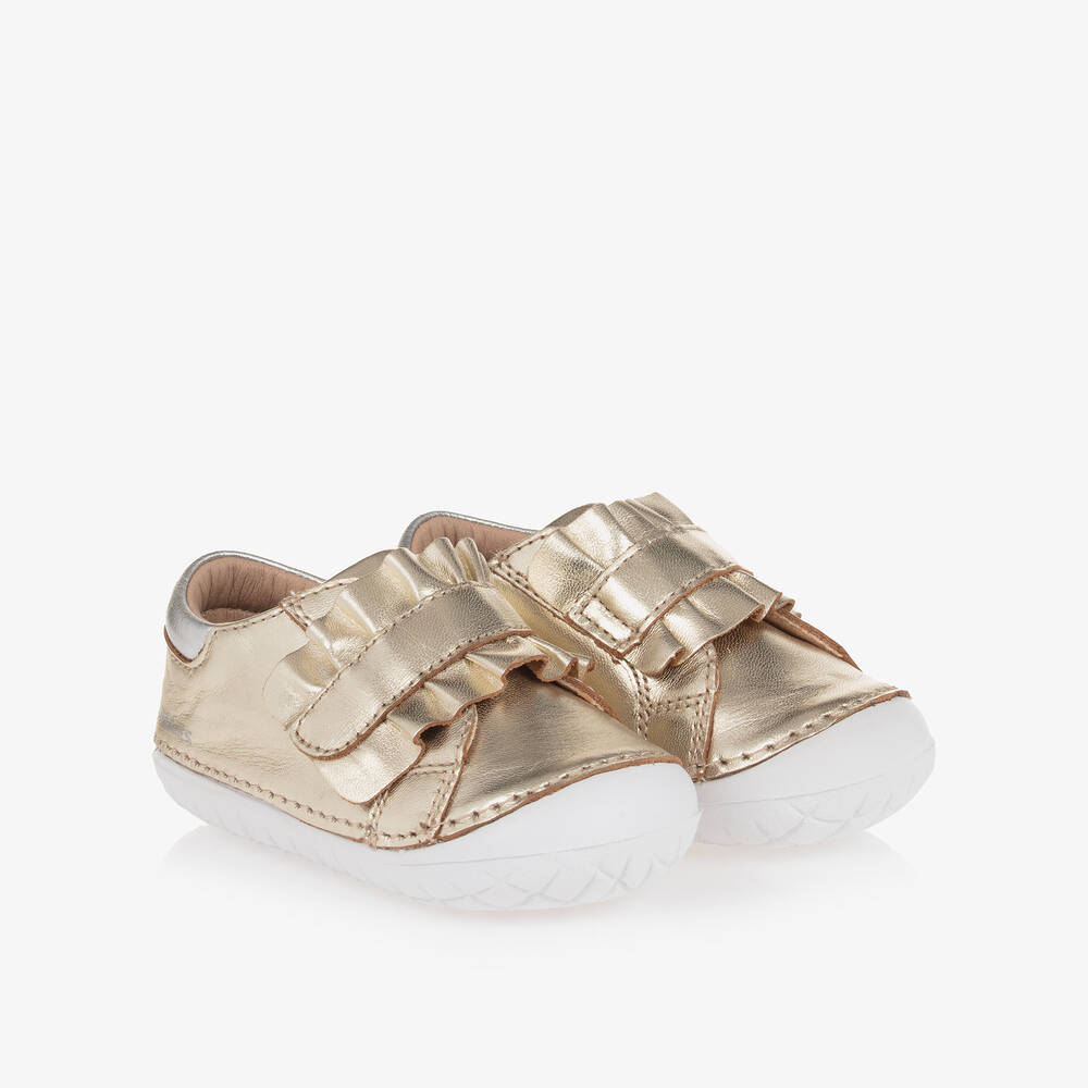 Old Soles - Girls Gold Leather First Walker Shoes | Childrensalon