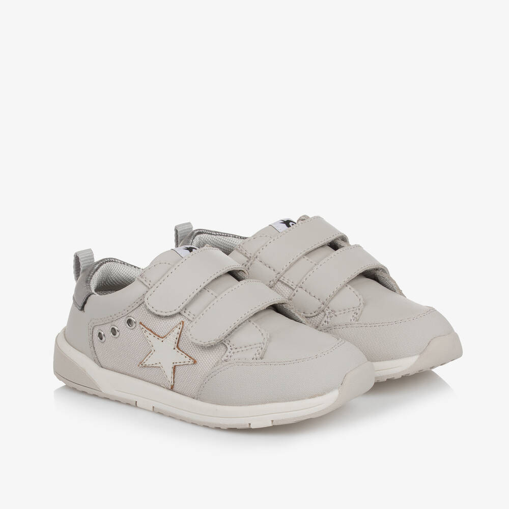 Old Soles - Girls Grey Leather & Mesh Velcro Trainers | Childrensalon