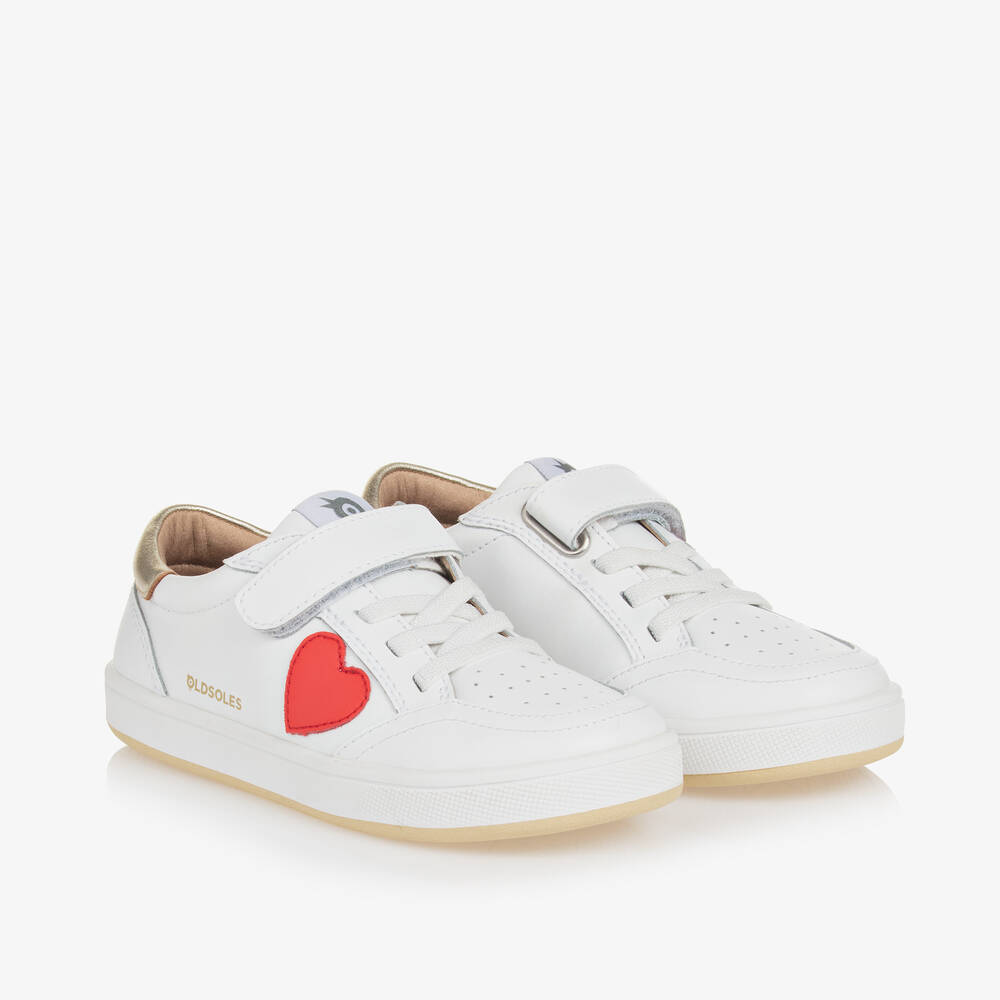 Shop Old Soles Girls White Leather Heart Trainers