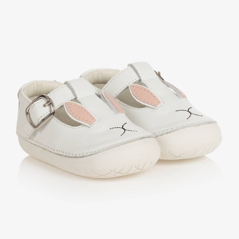 Old Soles - Girls White Leather Rabbit First-Walker Shoes | Childrensalon