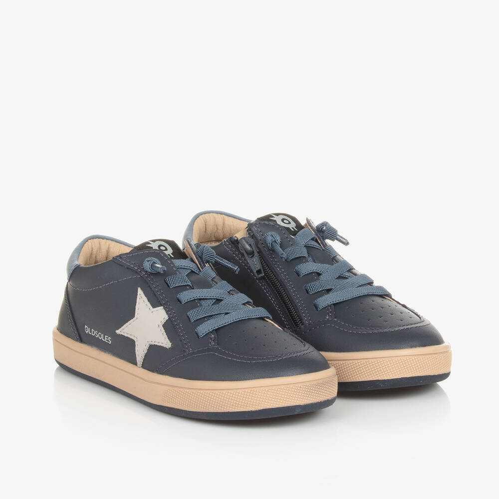 Old Soles - Navy Blue Leather Star Trainers | Childrensalon