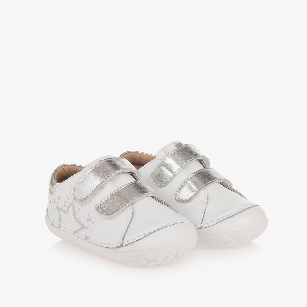 Old Soles - حذاء رياضي بطبعة نجمة جلد لون أبيض للأطفال | Childrensalon
